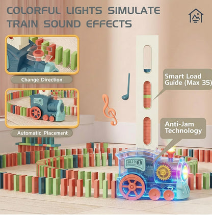 PREPHY Domino Train Toys Kids Games - Automatic Stacking Creative Game 3+ Year Old - Stem Montessori Toy for Boys 4-6 - Summer Autistic Christmas Birthday Gifts 5 6 Toddler Ages 4-8