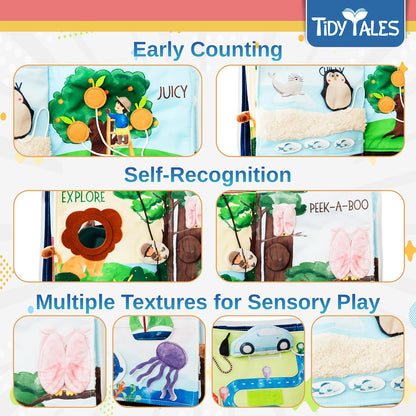 Busy Book for Toddlers 1-3 - No Loose Pieces - Montessori Toys for 1, 2, 3 Year Olds - Mess-Free Airplane Quiet Board Travel Toy - Educational Busy Board & Soft Toddler Activity Book