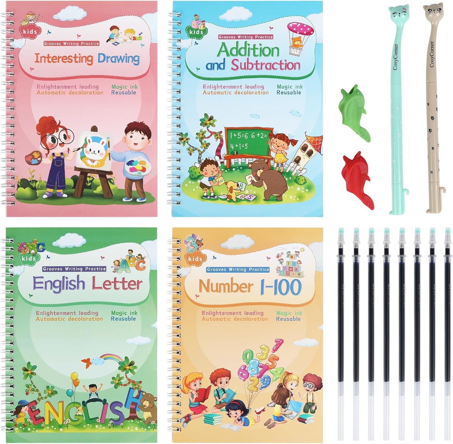 ASIGN Magic Ink Copybooks for Kids Reusable Workbooks Writing Practice for Kids Age 3-5-Grooved Writing Books Handwriting Practice Preschool Tracing Books (6)