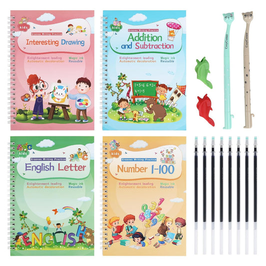 Magical Handwriting Workbooks Handwriting Practice Copybook, Handwriting Aid Magic Pen Reusable Copybook Grooves Template Design for Children Books Suitable for Children's Learning (6)