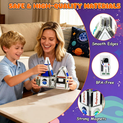 Mini Magnetic Tiles,42PCS Magnetic Building Blocks with Metal Storage Box,STEM Toys for Kids Ages 3+,Sensory Toys for Kids with Autism