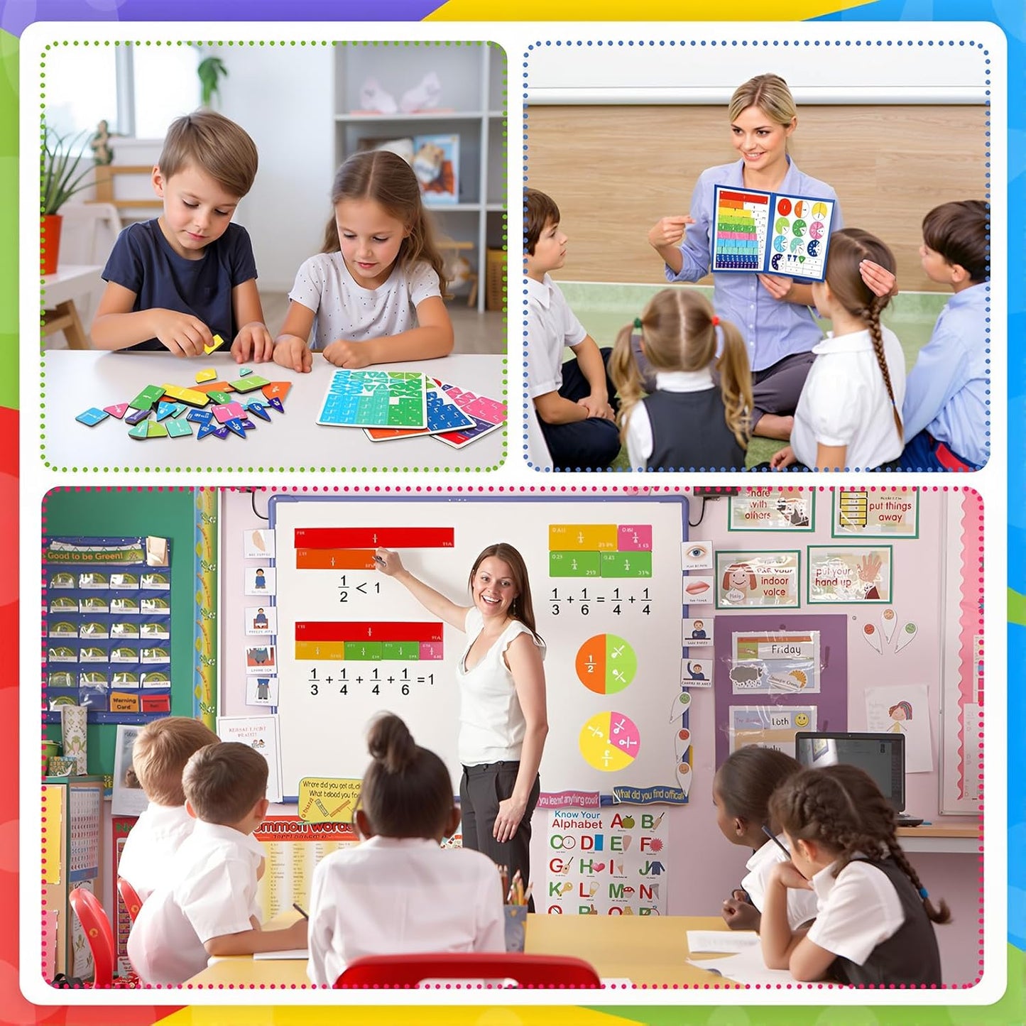 Magnetic Fraction Demonstration Book,Magnetic Fraction Tiles & Fraction Circles Set,Math Manipulatives for Elementary School,Montessori Fraction Manipulatives Learning Educational Puzzle Toys for Kids