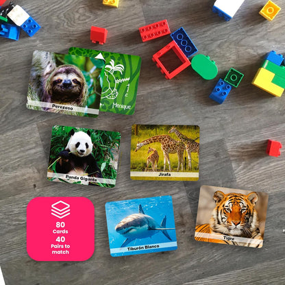 Menique Wild Animals Memory Matching Game – 80 Cards (40 Pairs) with Real Photos – Includes Educational Booklet with Animal Facts – Fun & Cognitive Game for Kids and Adults