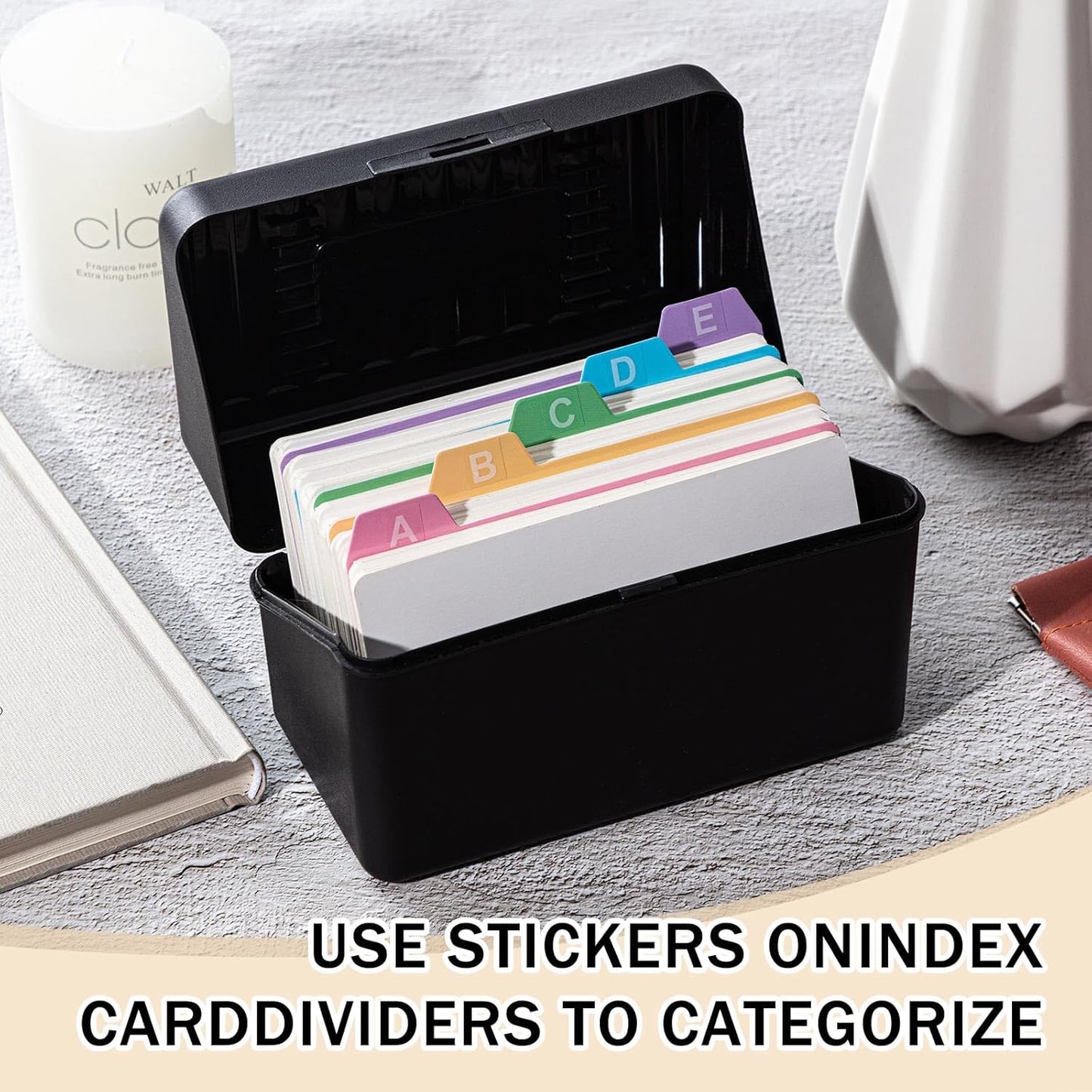 Harloon 50 Pack 3 x 5 Inch Index Card Dividers with 2 Number Alphabet Sticker with Tab, Dry Erase Index Card Guide Set, Photo Recipe Divider for Office Business Back to School Supplies, Candy Color