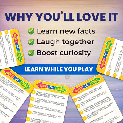 QUOKKA Trivia Board Games for Kids and Adults – Family Board Games for Family Game Night – Higher or Lower Trivia Cards for Kids 8-12 – Guess Fun Questions – Educational Card Game for Families&Teens