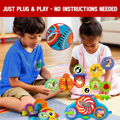 Motorized Spinning Gear Building Toys for Kids, Space Rocket STEM Construction Set, Educational Interlocking Building Blocks Puzzle | Gear Toys for Toddlers Ages 3-8