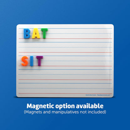 Flipside Products 9" x 12" Two-Sided Magnetic Red & Blue Ruled/Plain Dry Erase Learning Mat, Handwriting Practice, Education Learning, Lined, Economical - 24 Pack