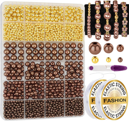 Hpebl 2136PCS Beads for Bracelets Pearl Bracelet Making Kit Friendship Bracelet Kits Bracelet Bead Kits Small Pearl Bead and Gold Beads Beading Kit for Bracelets Jewelry Making Kit