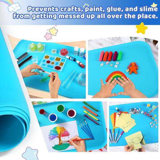 AtMini Silicone Art Mats for Kids, 24"x16" Silicone Craft Mat with Lip to Keep Clean, Play Sand, Painting, DIY Crafts Mat for Kids (Purple)