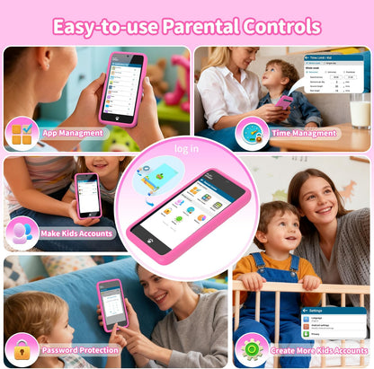 MOMILLA Kids Smart Phone Toys for Girls, 3.97” Touchscreen, Dual Cameras with Stickers, 200+ Games & 16GB Storage, Christmas Birthday Gifts for Kids Age 3-10, Educational Mini Toddler Play Phone Toy