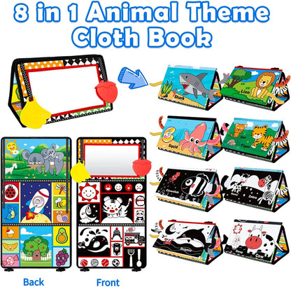 Baby Toys 0-6 Months - Tummy Time Toy Baby Mirror Infant Toys with Cloth Book - Black and White High Contrast Baby Toy for Newborn - Montessori Sensory Toy 0 2 3 4 5 6-12 Months Boy Girl Shower Gifts