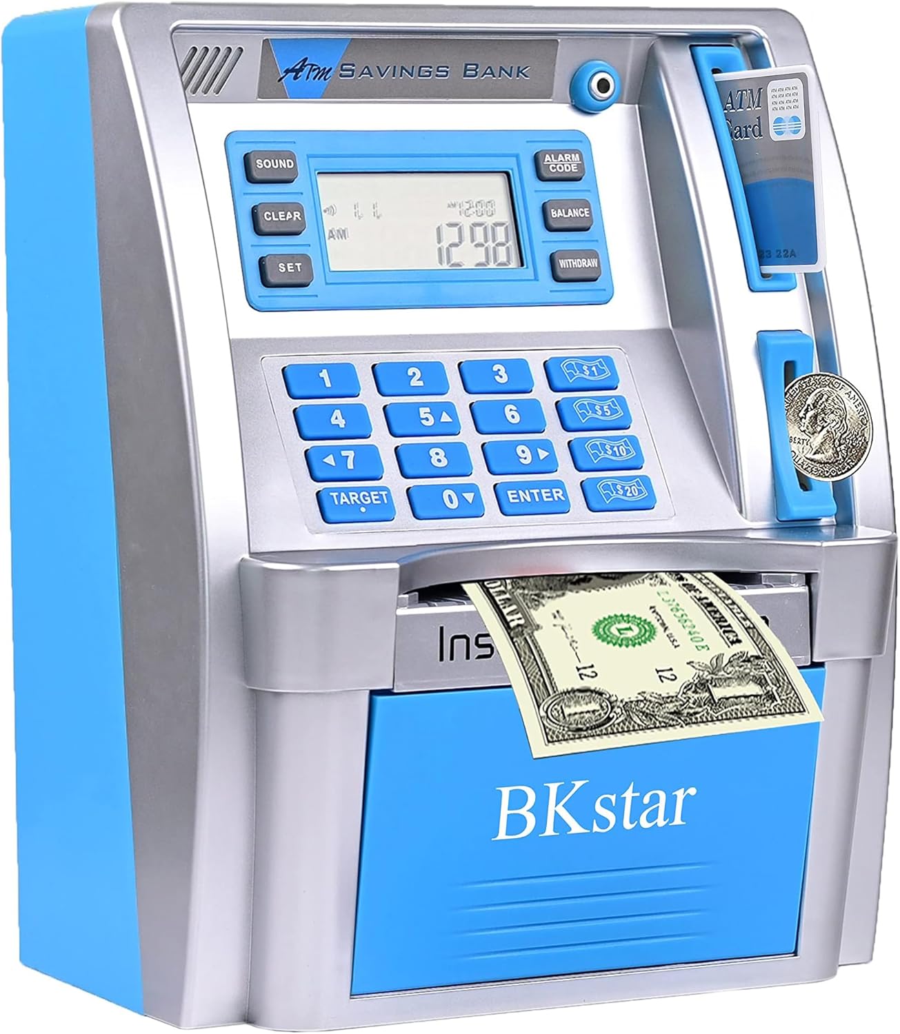 BKstar ATM Piggy Bank for Kids - Talking Electronic Money Bank with Debit Cards & Digital Coin Counter for Real Money, Boys Girls