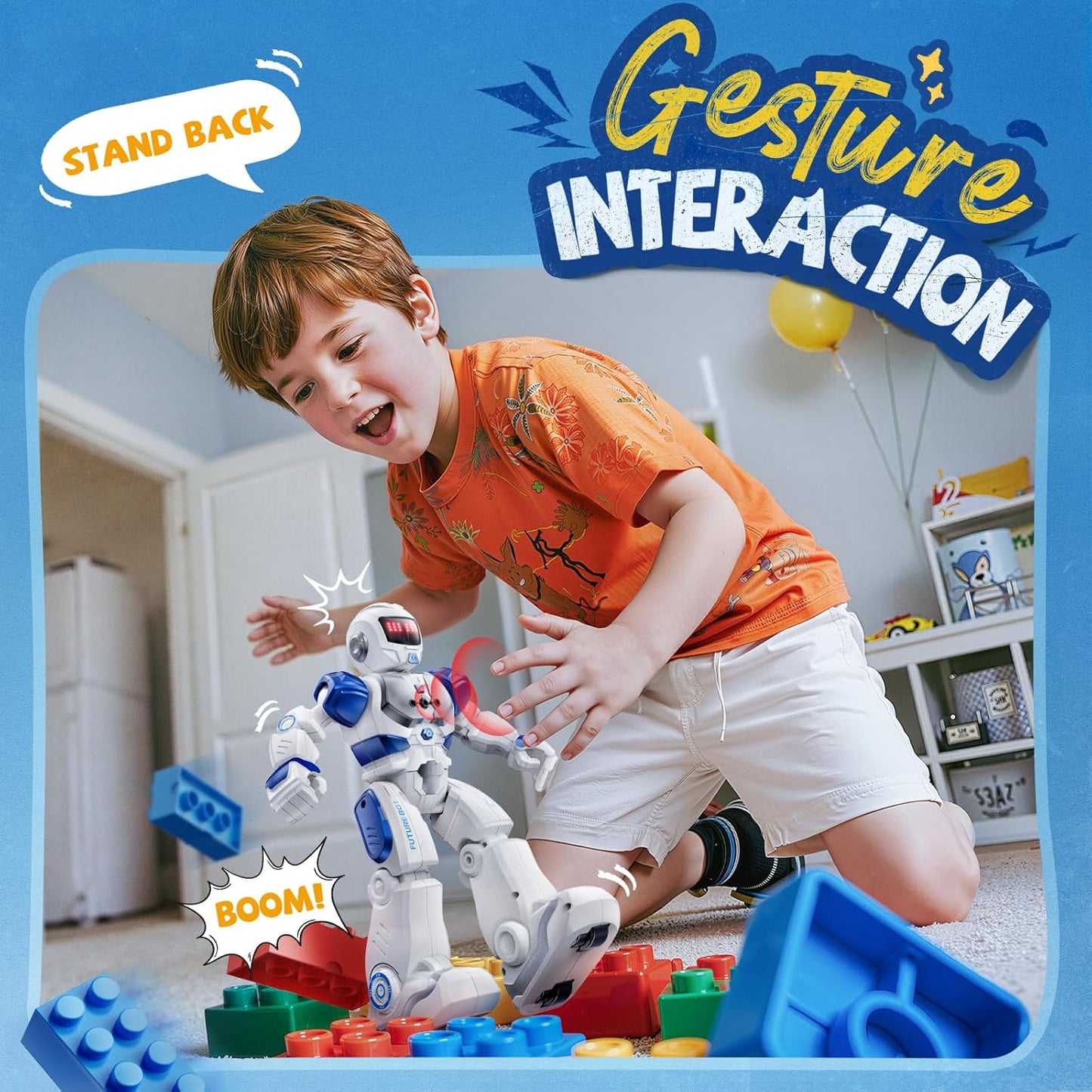 Ruko 6088 Robot toys for kids, Programmable Remote Gesture Sensing & APP Control, Interactive LED Face, Dancing Singing Rechargeable Smart Robot, Birthday Present for Age 3-6 Year Old Boys Girls, Blue