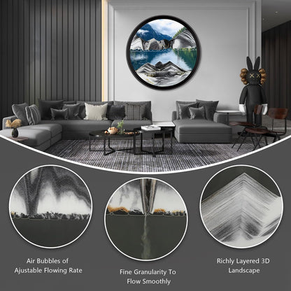 17.3" Moving Sand Art, 3D Sand Art Pictures Deep Sea Sandscape Living Room Decoration, 360° Rotate, Glass Crafts Solid Wood Frame, Relaxing Mood Home Office Work Wall Art Decor