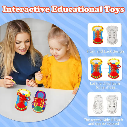 Quixorblex 6 Pcs Shoelace Threading Shoe Tying Practice for Kids Lacing Cards Toddlers Fine Motor Skills Toys Learning Activities Montessori Toys