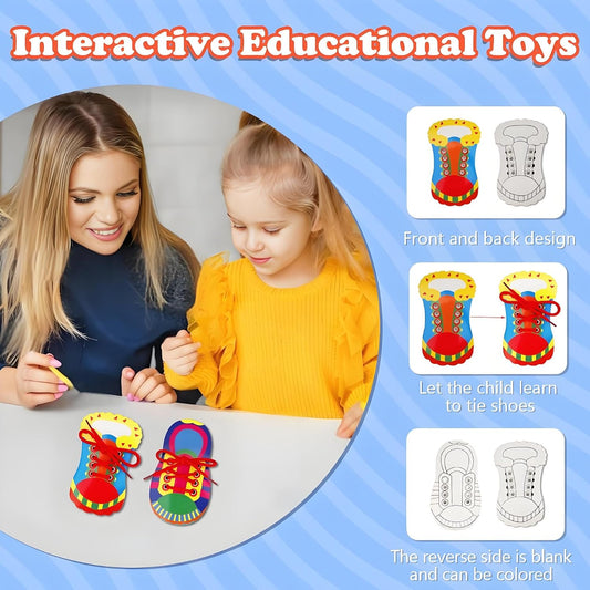 Quixorblex 6 Pcs Shoelace Threading Shoe Tying Practice for Kids Lacing Cards Toddlers Fine Motor Skills Toys Learning Activities Montessori Toys