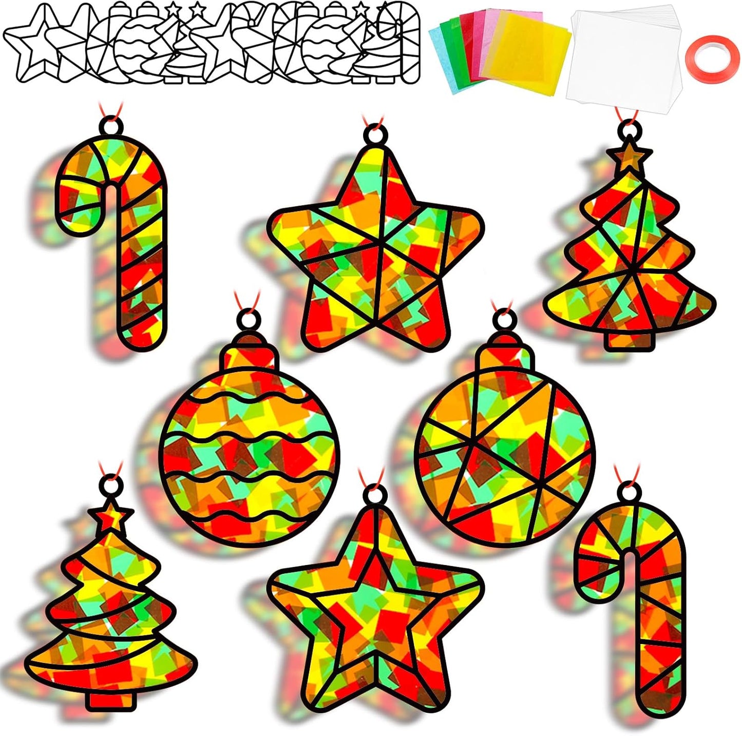 32 Sets Outer Space Suncatchers Craft Kit DIY Window Stained Glass Effect Planet Astronaut Alien Paper Crafts Home School Classroom Decoration Kid Birthday Gift Creative Art Project Activity Game - Colors A