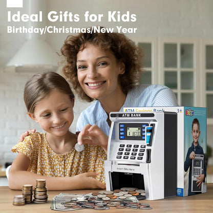 BAODLON Piggy Bank for Kids, ATM Machine Bank for Real Money with Debit Card, Bill Feeder, Coin Recognition, Balance Calculator, Electronic Savings Safe Box, Cool Stuff Toys Gifts for Teen Boys Girls