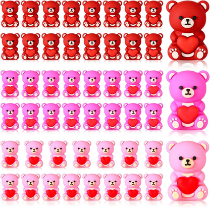Gerrii 50 Pcs Mini Teddy Bears Bulk Small Miniature Figurines Rubber Mini Bears Tiny Little Heart for Home Desktop Landscape Counting Manipulatives Valentines Day (Colorful)
