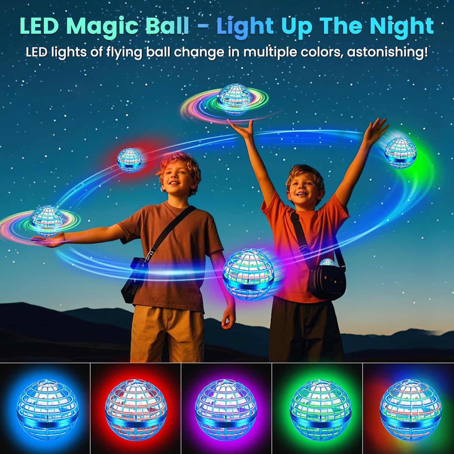Flying Orb Ball Toy, 2026 Upgrade Hand Controlled Hover Ball with LED Lights,360° Rotating Boomerang Globe Cool Mini Drone, Ideal Birthday&Christmas Gift for Boys Girls-Blue & Purple