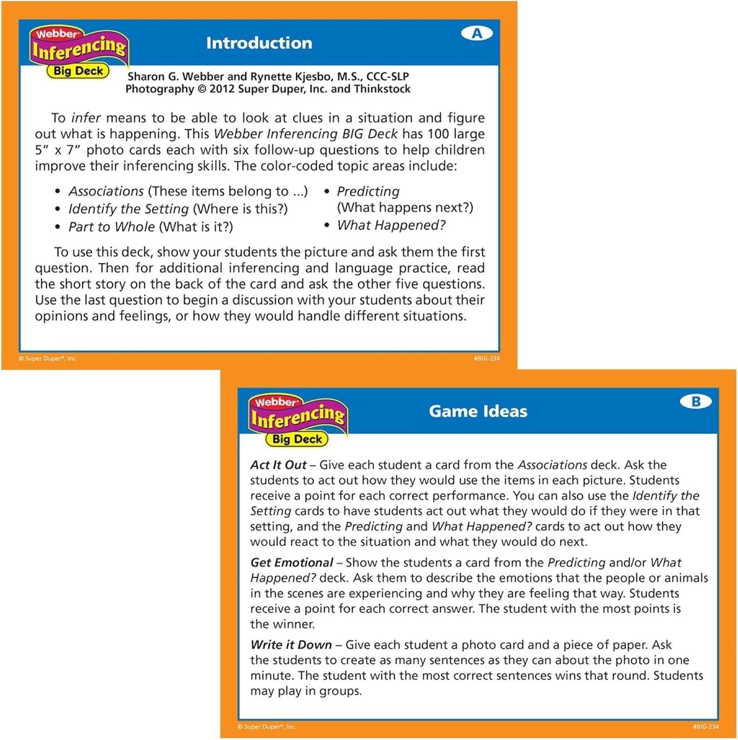 Super Duper Publications | Webber Inferencing Big Photo Flash Cards | Predicting, Reasoning and Critical Thinking Skills Fun Deck | Educational Learning Materials for Children