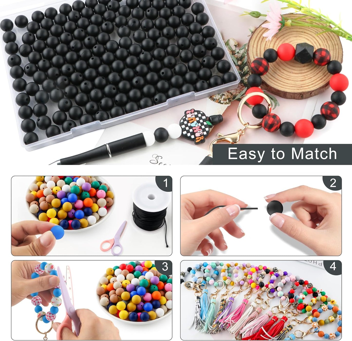 65Pcs 19mm Silicone Beads for Keychain Making Bracelet Necklace, Bulk Round Silicone Beads for Pens（Christmas Green） - Colors A