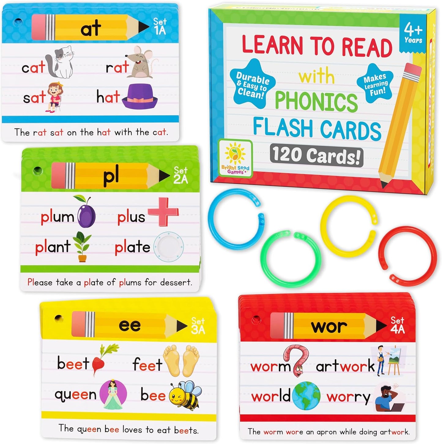 Bright Seed Phonics Flash Cards - Learn to Read in 20 Phonic Stages - Digraphs CVC Blends Long Vowel Sounds – Phonics Games for Kids Age 4-8 Kindergarten First Second Grade Home School Educational