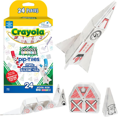 CreateOn Crayola Mini Magnetic PIP-Tiles, Building Set for Kids, Magnetic Building Toys for Kids, STEM Travel Toys for Boys and Girls Ages 3+, 24-Piece Set (Glitter)