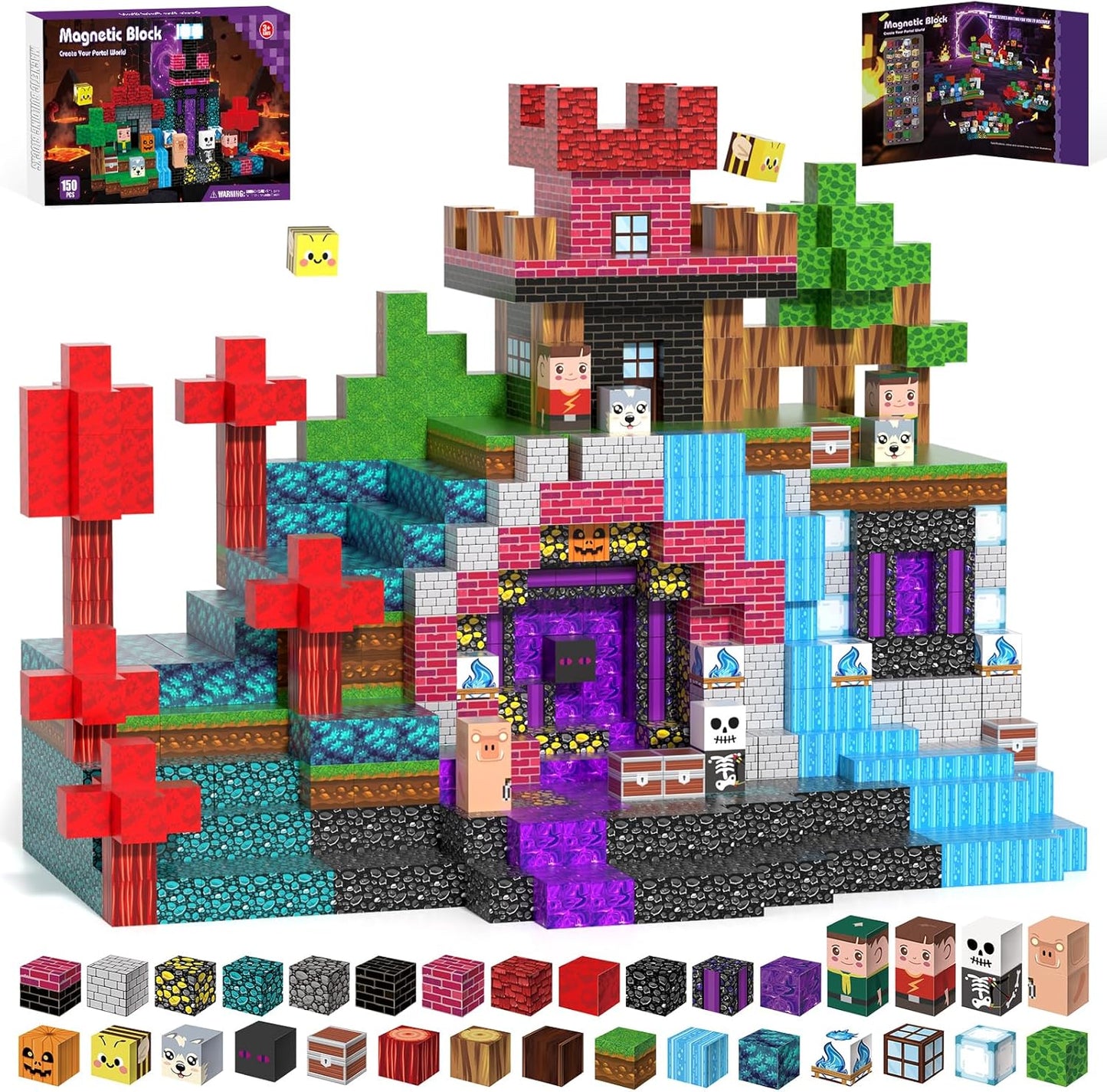 150pcs Magnetic Blocks,Magnetic Building Blocks STEM Toys for Kids Ages 3+,Magnet Tiles with Forest Animals Blocks Set, Educational Sensory Toys for Toddlers,Boys & Girls–Creative Game Gift