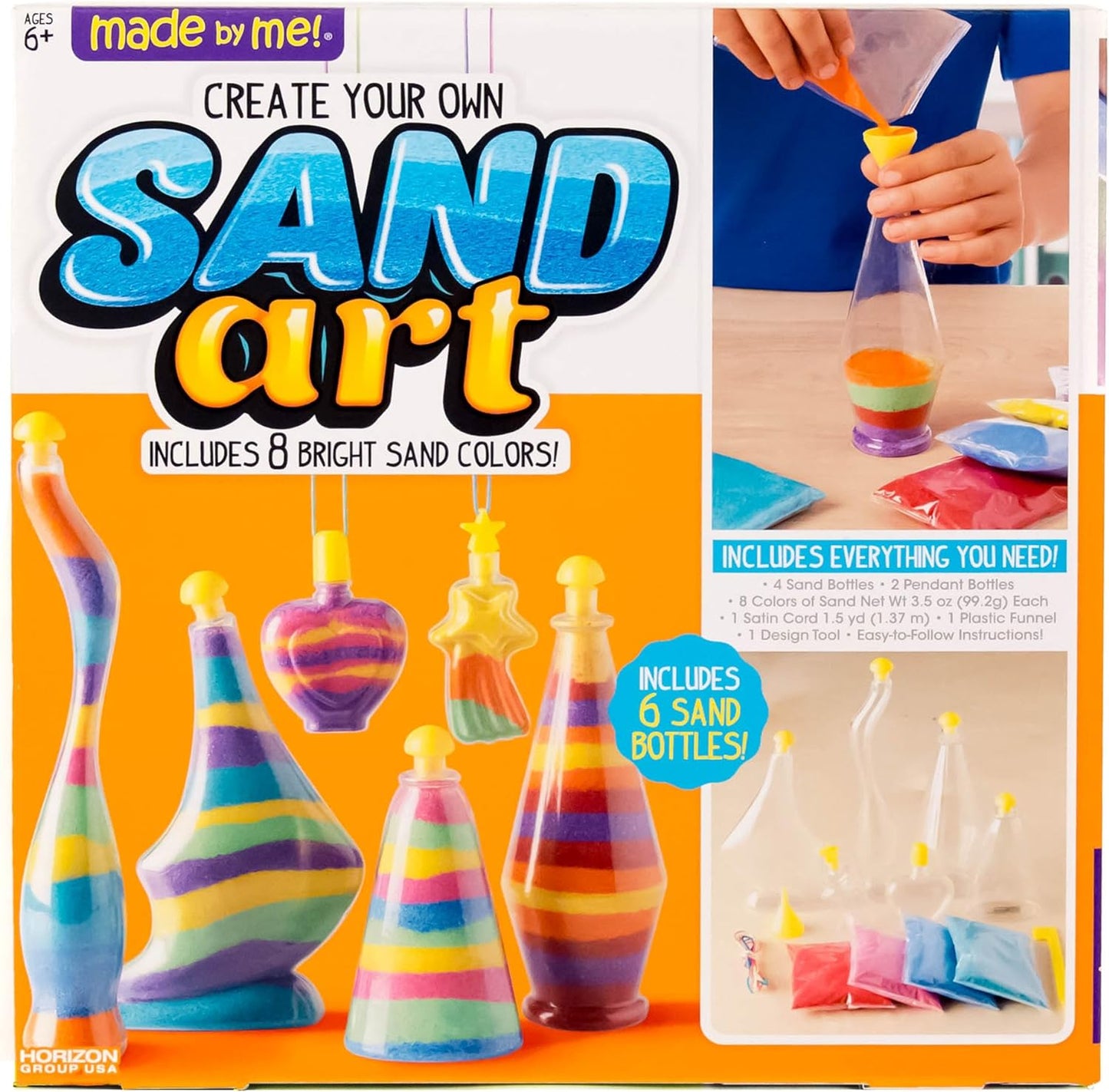 Made By Me Create Your Own Underwater Sand Art, Includes 6 Ocean-Themed Bottles, 8 Sand Colors, Glitter, & Funnel, Great Staycation or Group Activity, Party Idea, DIY Sand Art For Kids Ages 6, 7, 8, 9