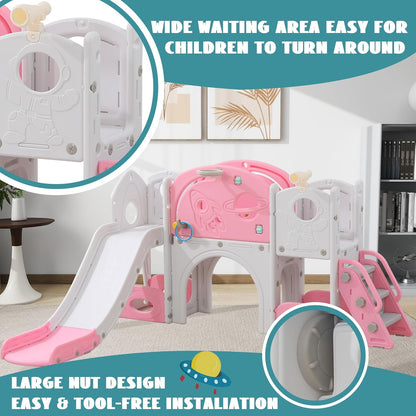 11in 1 Toddler Slide, Kid Slide for Toddlers Age 1-3 with Telescope, Basketball Hoop, and Telescope, Indoor Outdoor Playset Playground Blue Grey