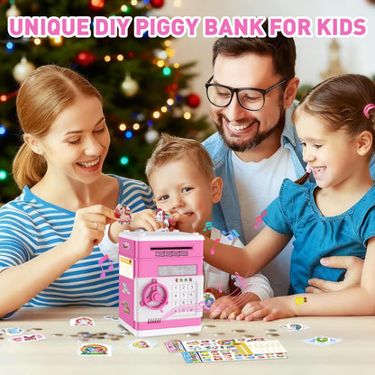 JUNEU Unicorn Piggy Bank for Kids, Gifts for 5 6 7 8 9 10 Year Old Girls, Kids Electronic Piggy Bank, Girls Birthday Gifts, Educational Toys for Girl Boys, Kid Money Saving Box, Mini ATM Coin Bank