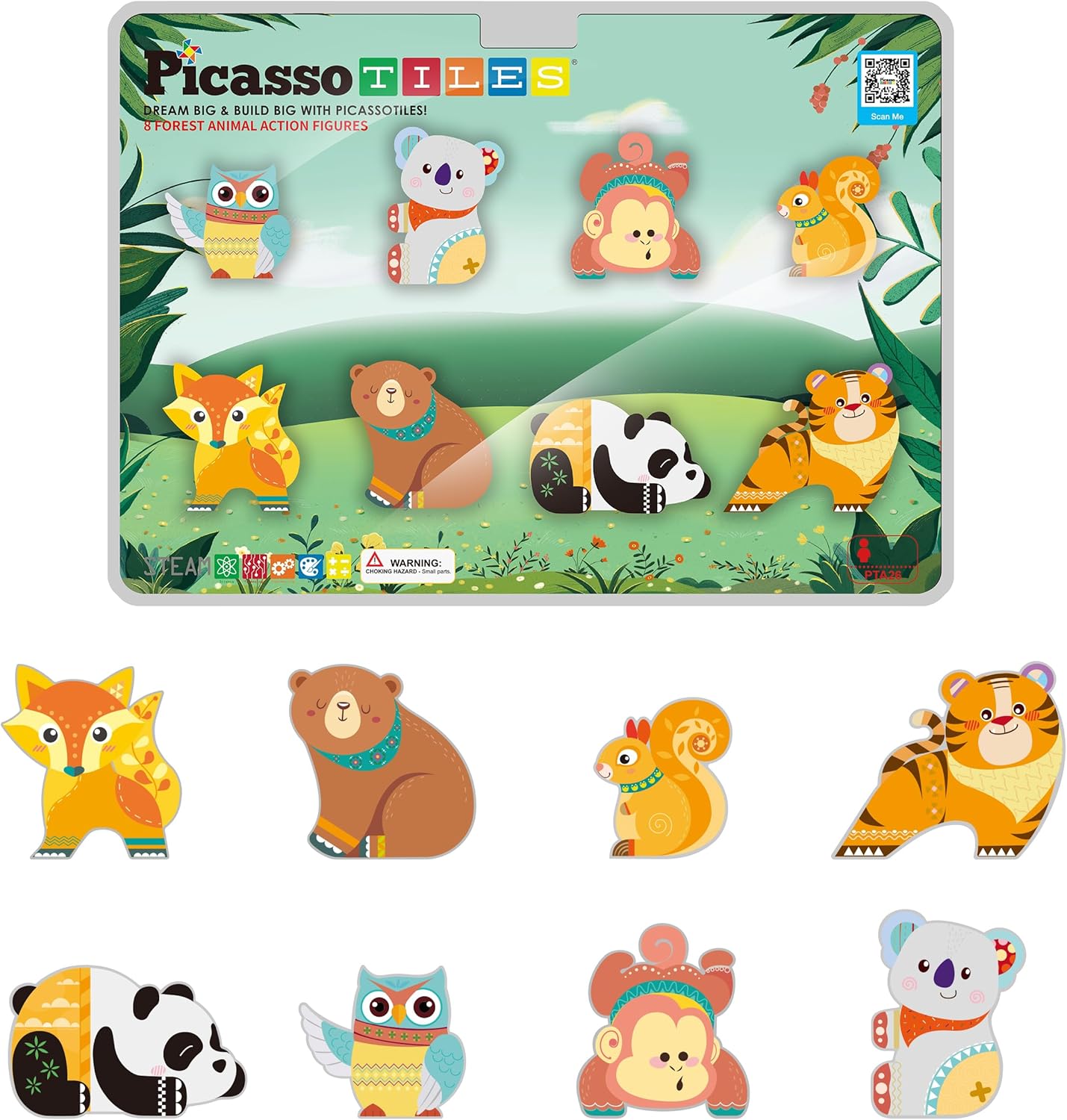 PicassoTiles Magnetic Tile Building Blocks Add On 8 Magnetized Action Figures Construction Vehicles & Zoo Animal Theme Compatible with Magnet Tiles Sets STEM Learning Toy for Boys & Girls Age 3+ PTA21