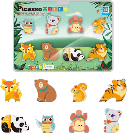 PicassoTiles Magnetic Tile Building Blocks Add On 8 Magnetized Action Figures Construction Vehicles & Zoo Animal Theme Compatible with Magnet Tiles Sets STEM Learning Toy for Boys & Girls Age 3+ PTA21