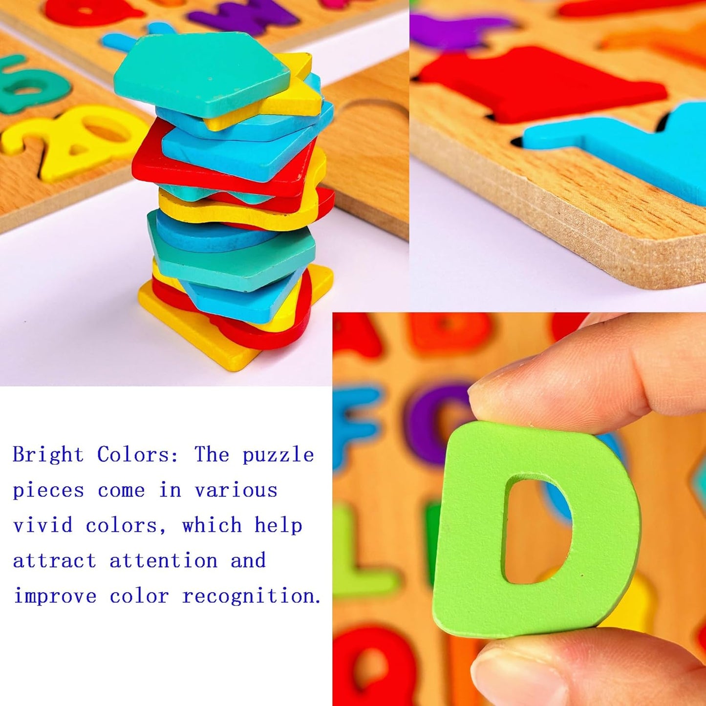 3PCS Wooden Alphabet, Number & Shape Puzzles for Toddlers – Educational Learning Toy (Choose from 3 Combinations) (Alphabet, Number & Shape)