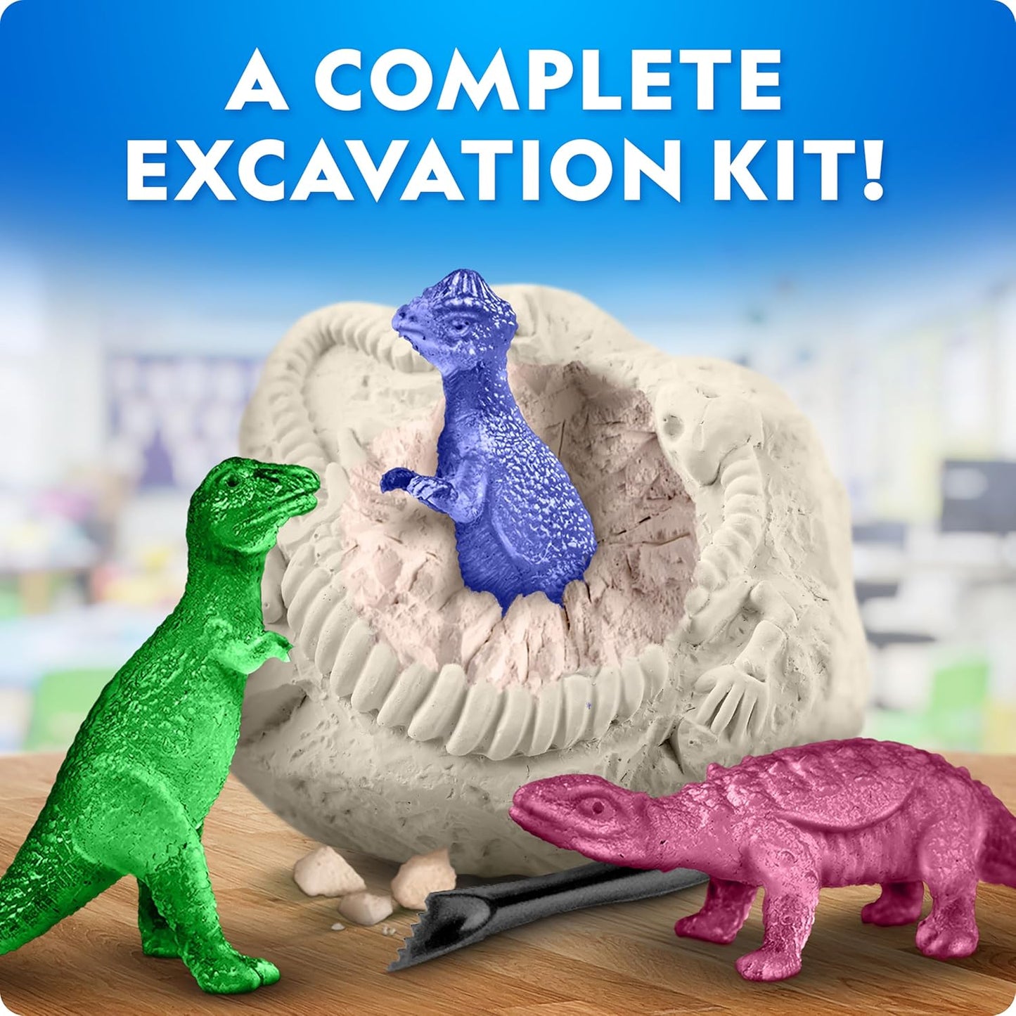National Geographic Dinosaur Dig Kit - 12 Dino Shaped Dig Bricks with Dinosaur Figures Inside & Excavation Tool Sets, Egg Hunt or Dig Party Activity, Great STEM Toy for Boys & Girls
