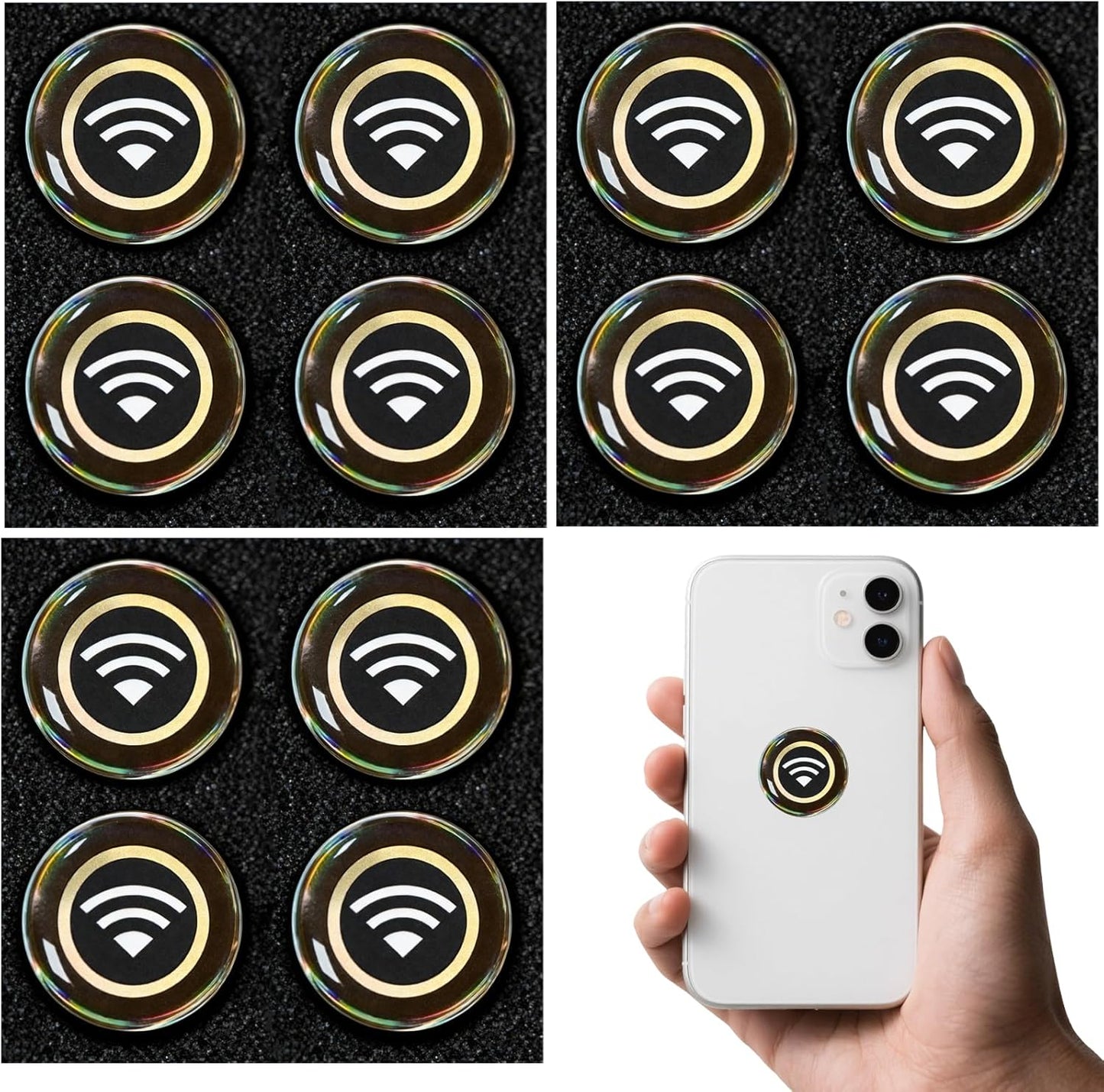 12 Pcs Emf Blocker for Cell Phone,Radiation Blocker for Cell Phone,Emf Stickers,A Practical Gift for Tech Lovers for Smart Phones/Laptops Electronic Devices Blockers(WiFi Signal Pattern)