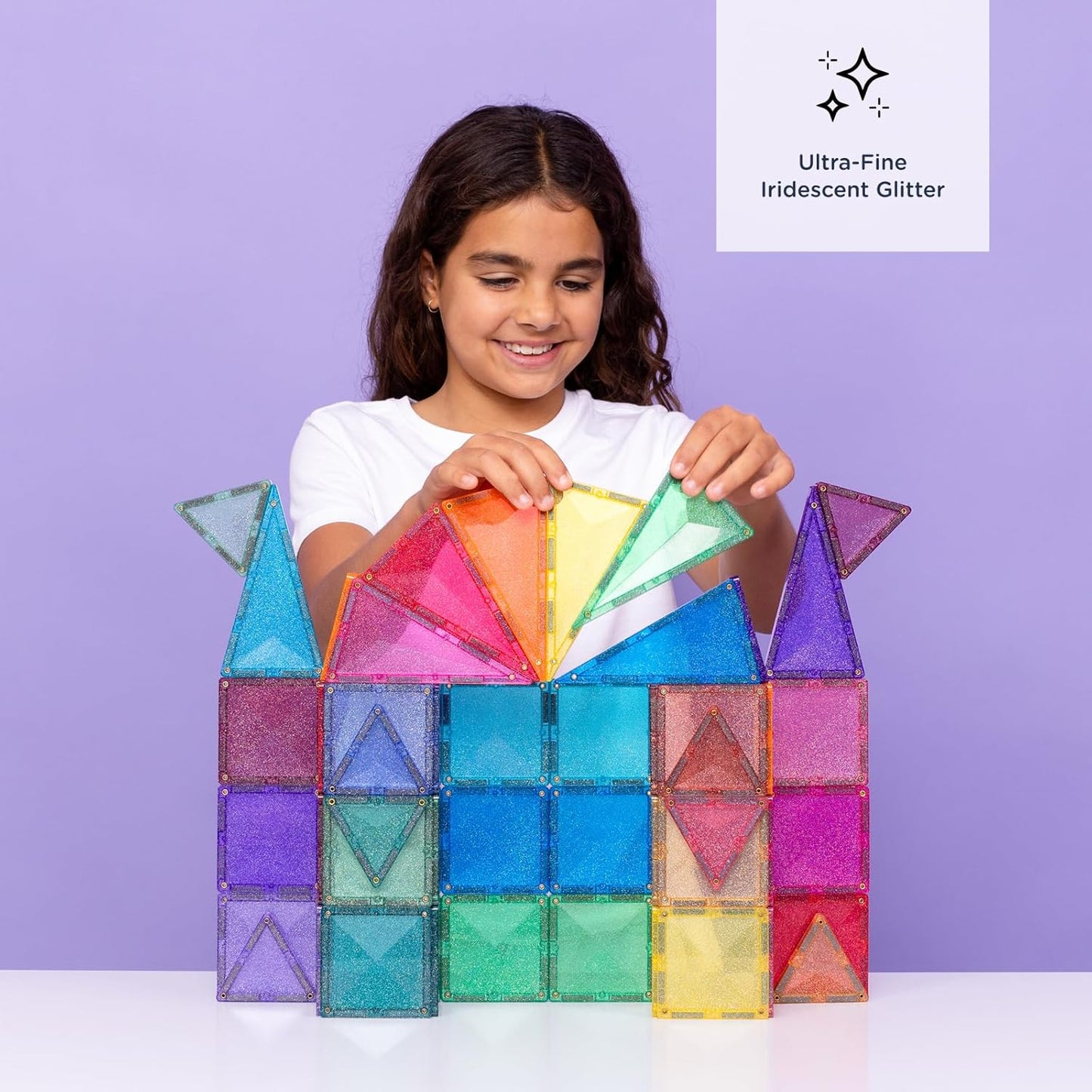 CONNETIX Magnetic Tiles Glitter Castle Pack, 48 Pieces