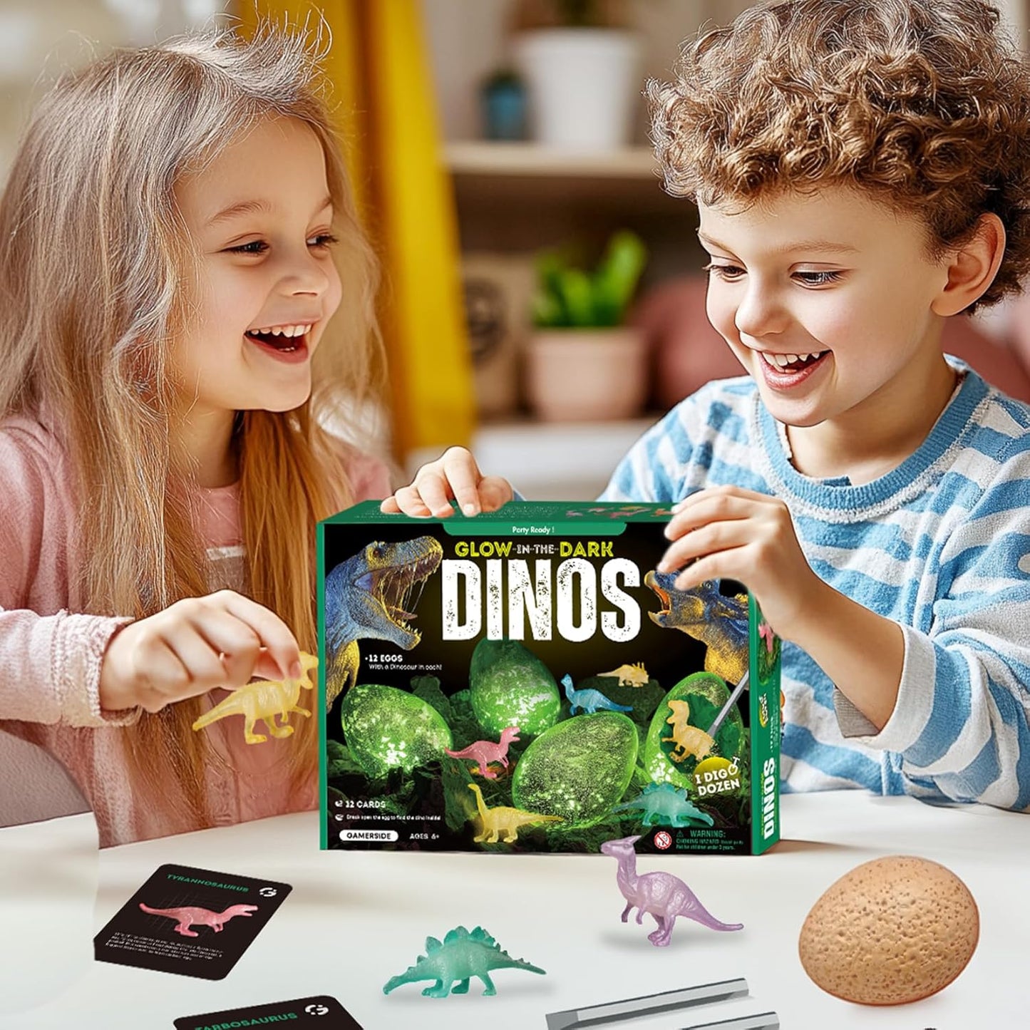 Gamerside Dino Eggs Dig Kit, 12 Glow in The Dark Dinosaur Eggs Dig Kit Excavation Set, Dinosaur Toys for Kids 6-8 8-12, Educational STEM Archaeology Science Kits - Easter Gift for Boys Girls