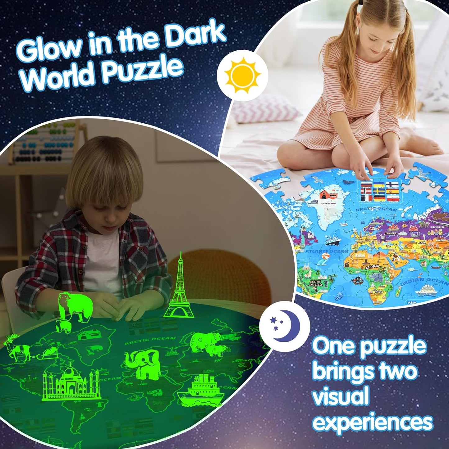 Glow-in-The-Dark Dinosaur Floor Puzzles for Kids Ages 4-6, Kids Jigsaw Puzzles Ages 6-8, 70PCS Large Round Dino Educational Puzzle Toys for 3 4 5 6 7 8 Years Old Children, Easter Gifts for Kids