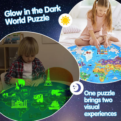 Glow-in-The-Dark Dinosaur Floor Puzzles for Kids Ages 4-6, Kids Jigsaw Puzzles Ages 6-8, 70PCS Large Round Dino Educational Puzzle Toys for 3 4 5 6 7 8 Years Old Children, Easter Gifts for Kids