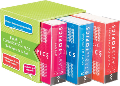 TableTopics Family Conversation Pack for Parent Child Connection, 120 Engaging Question Cards for Dinnertime, Car Rides, & Classrooms, Boxed Set of 3 Topics, Stocking Stuffer