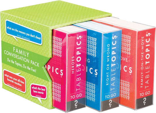 TableTopics Family Conversation Pack for Parent Child Connection, 120 Engaging Question Cards for Dinnertime, Car Rides, & Classrooms, Boxed Set of 3 Topics, Stocking Stuffer