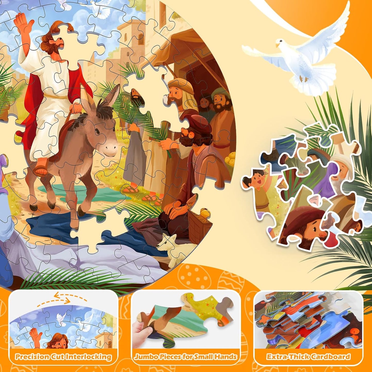 Christian Bible Jigsaw Puzzle for Kids, 70 Piece Jesus Floor Puzzle for Kids, Jesus’ Triumphal Entry Puzzle Educational Toy for Sunday School, Holy Week, Palm Sunday – Gift for Boys & Girls Ages 3-8