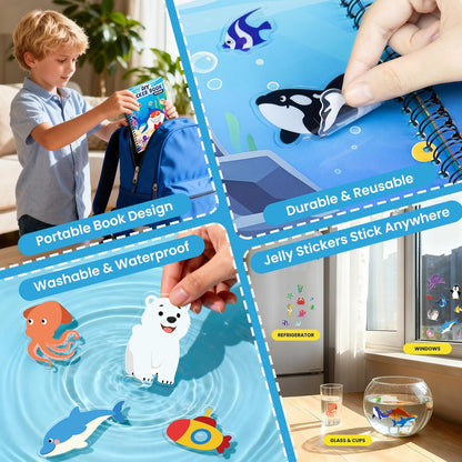 Animals Reusable Sticker Book for Toddlers, DIY Make-a-face Animals Jelly Fun 3D Stickers, Washable Puffy Stickers for Kids Toys, Airplane Road Trip Travel Activities Essentials for Kids 3 4 5 Years
