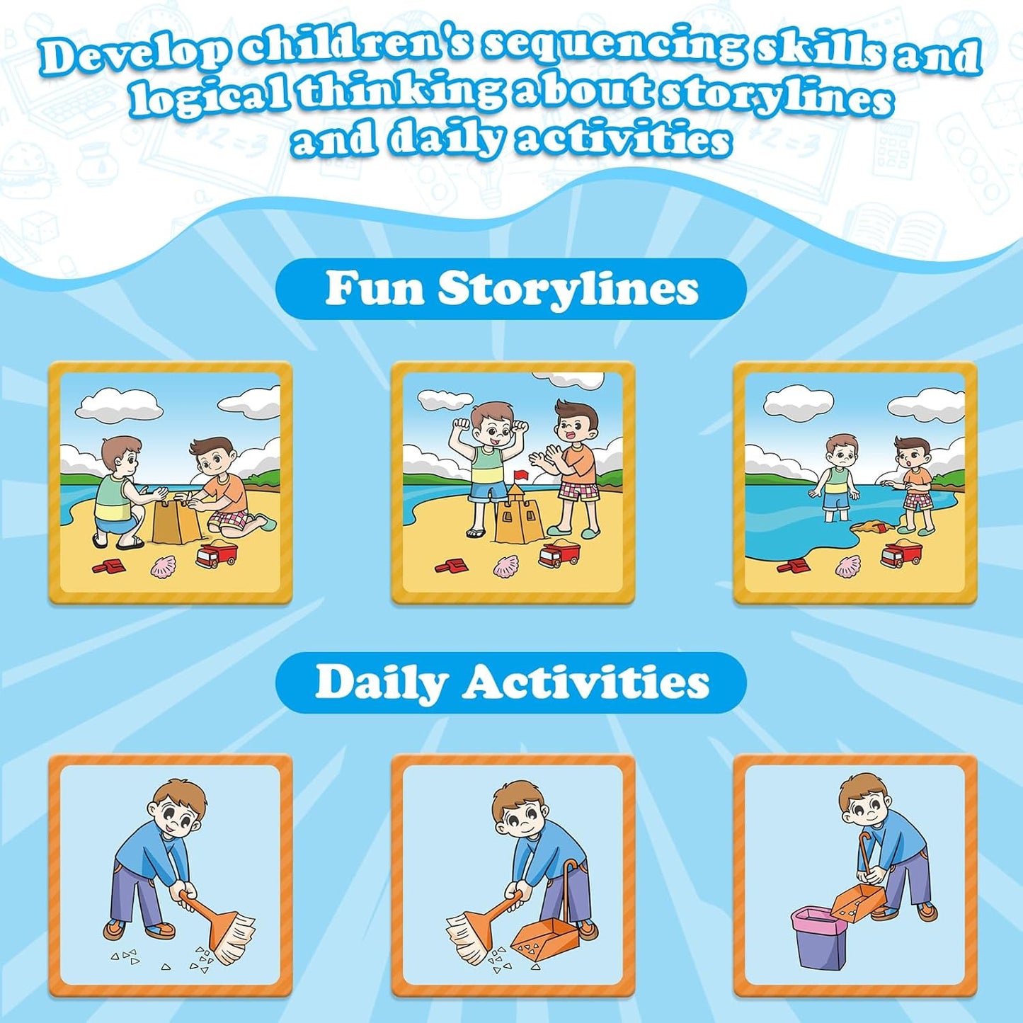 Kasfalci Sequencing Cards, Sequence Game for Kids, Speech Therapy Materials for Autism, Improve Storytelling,Social Skills, Sentence Building, Preschool Learning Activities for Classroom & Homeschool