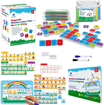 Simply Magic 910 PCS Magnetic Phonics Tiles Set & 110 PCS Sentence Building Kit for Kids