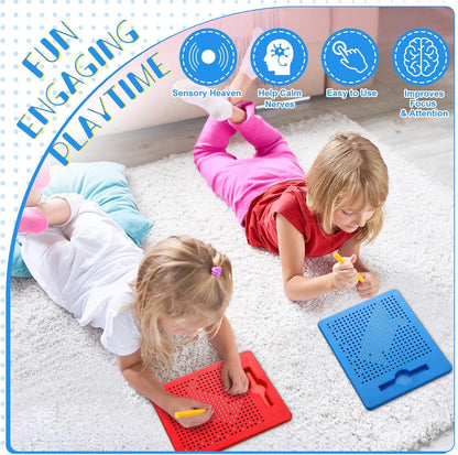 Yexiya 3 Pcs Magnetic Drawing Board for Kids, Toddler Travel Drawing Kit Magnet Sketch Thread Board with Stylus Pen and Beads Toy for Child Quiet Time Activities (7 x 8.5 Inches,Blue)