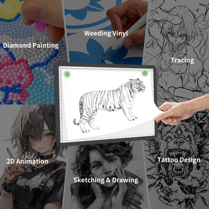 Rechargeable A3 Light Board for Diamond Painting, 5600 Lux Tracing Light Box with Side Physical Buttons, 3 Colors and 6 Levels of Brightness, LED Light Pad for Diamond Art, Drawing, Weeding Vinyl