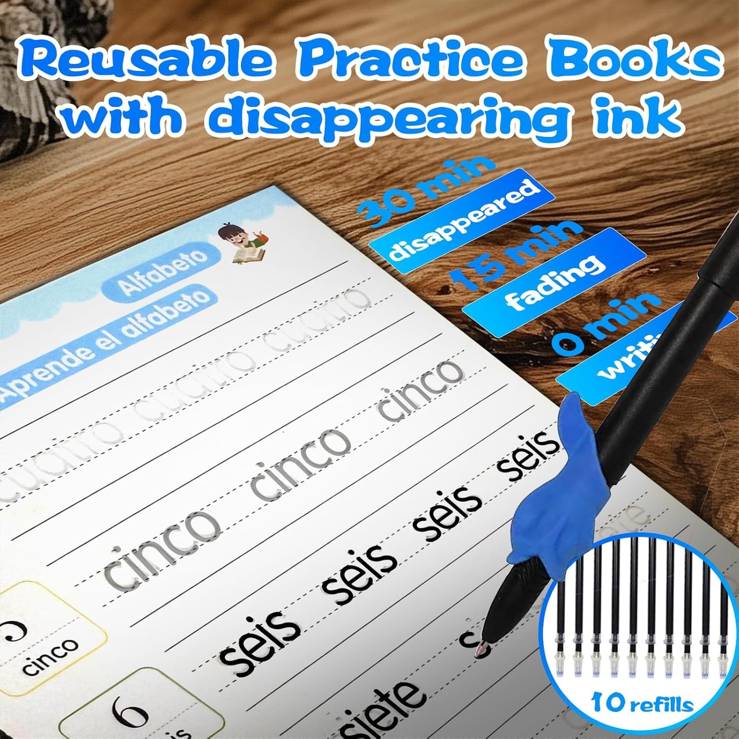 4 Magic Grooved Writing Practice for Kids - English Pre K Tracing Practice Book, Reusable Preschool Handwriting Workbooks Without Tears, 4-Theme Copybooks with Pen Refill for Age 3-10 (English, Small)